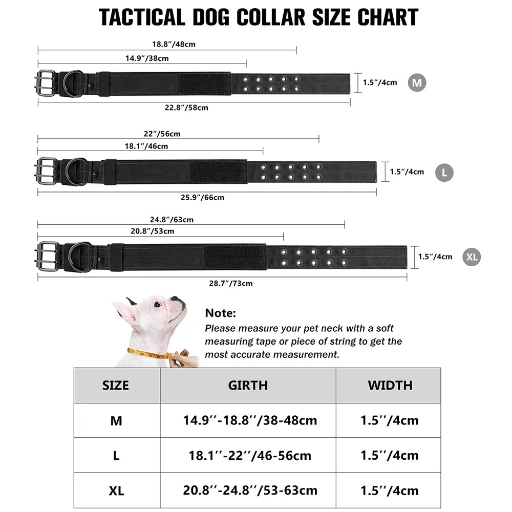 Adjustable Military Dog Collar Metal D-Ring and Buckle Working Dog Collar, Five-Level Adjustment for Medium and Large Dogs