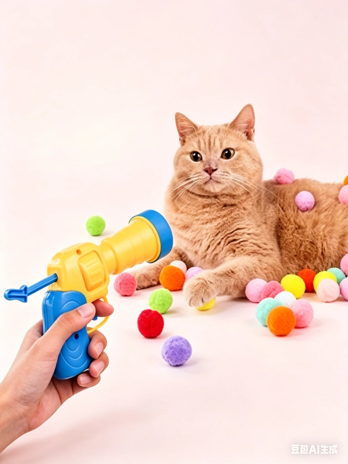 21pcs/set cat playset: includes 1pc transmitter and 20pcs random color plush balls, perfect as an interactive toy for indoor cat