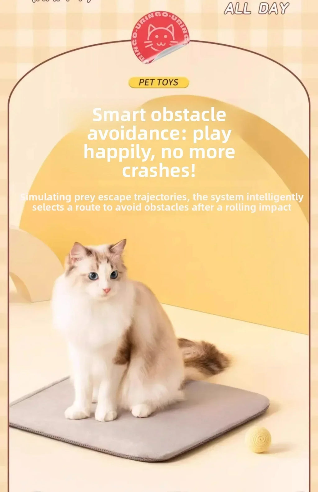 Smart Obstacle Avoidance Cat Ball Toy Adjustable Speed Electric Self Rolling Interactive Ball With Long Elastic Rope For Play