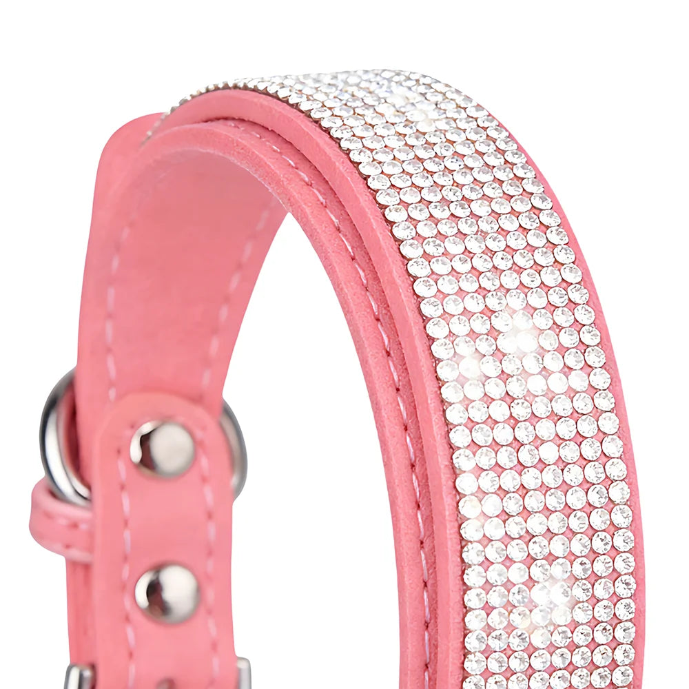 New Shiny Rhinestone Pet Collar, Soft Microfiber Adjustable Collar for Small Medium Dogs & Cats, Lightweight Walking Collar