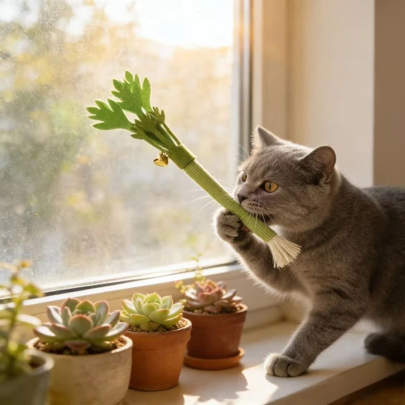 Catnip Chew Toy – Cat Dental Molar Stick with Squeaky Design