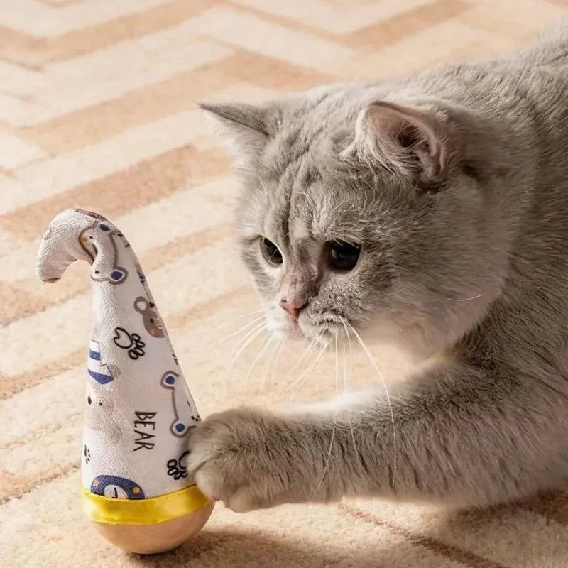 Cat Wobbler Toy – Interactive Wooden Tumbler