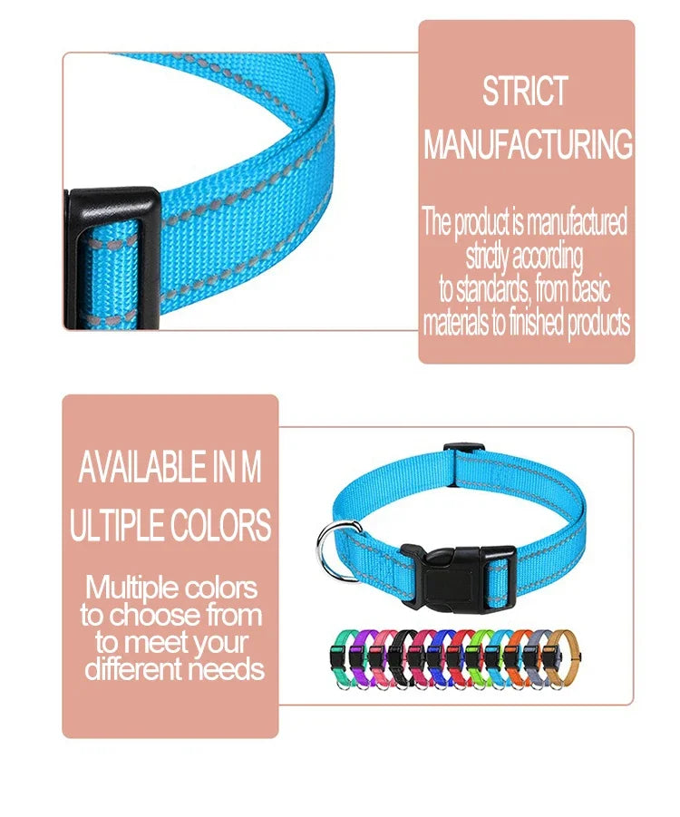Reflective Dog Collar, Adjustable Nylon Safety Collar for Small Dogs