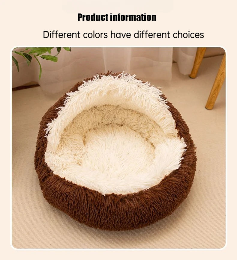 Covered Cat Bed – 2-in-1 Plush Cave Bed for Cats & Small Dogs