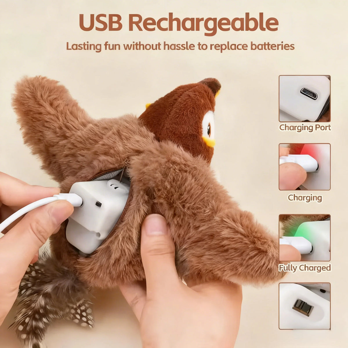 Interactive Cat Toy Flapping Bird Plush Chirping Toy Touch Activated