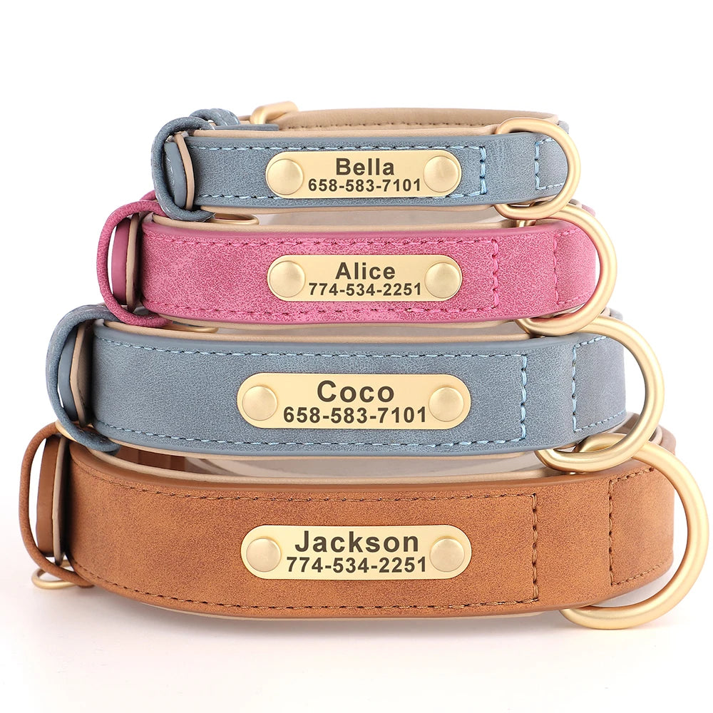 Personalized Dog Collar – Custom Engraved PU Leather ID Tag