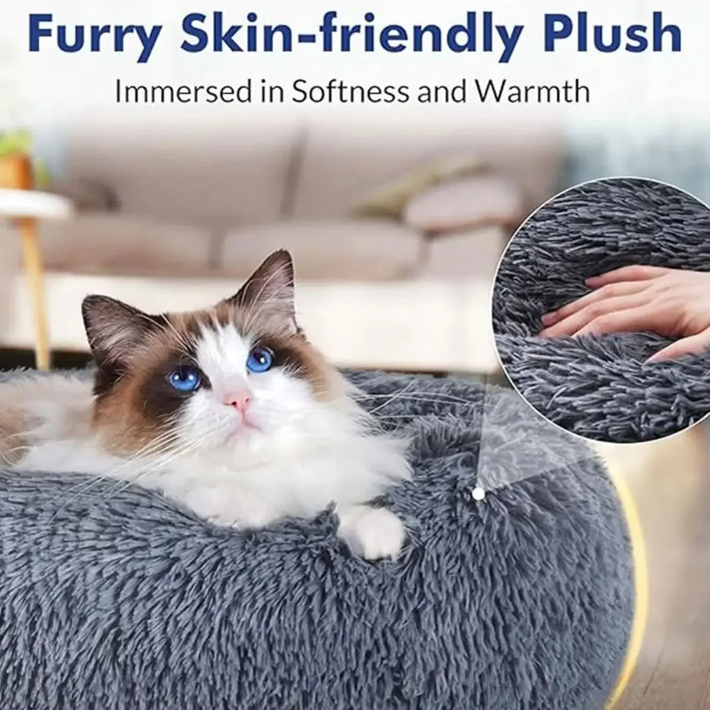 Plush Dog Bed Round Soft Calming Bed for Small Large Dogs & Cats