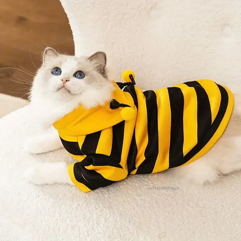 Dog Bee Costume with Hoodie, Warm Pet Outfit for Dogs & Cats