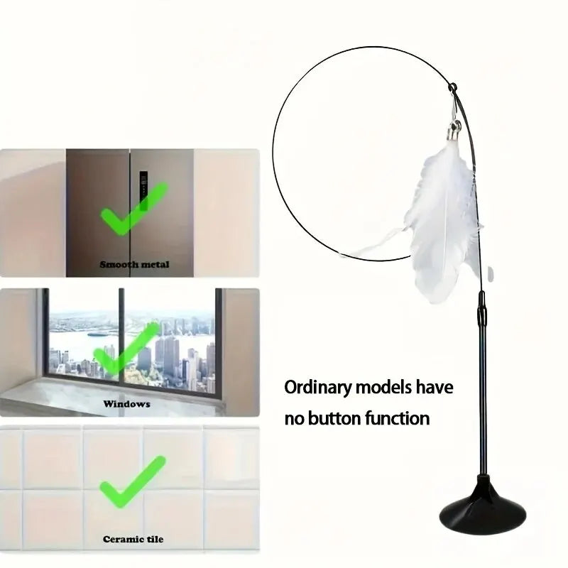 Interactive Cat Toy with Bell, Feather Wand & Suction Cup