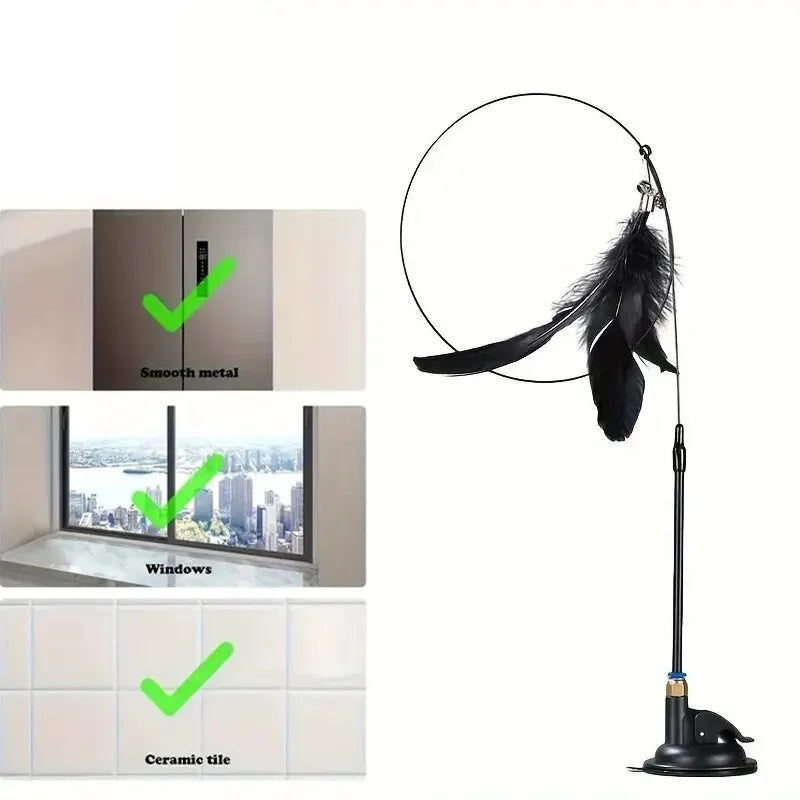 Interactive Cat Toy with Bell, Feather Wand & Suction Cup