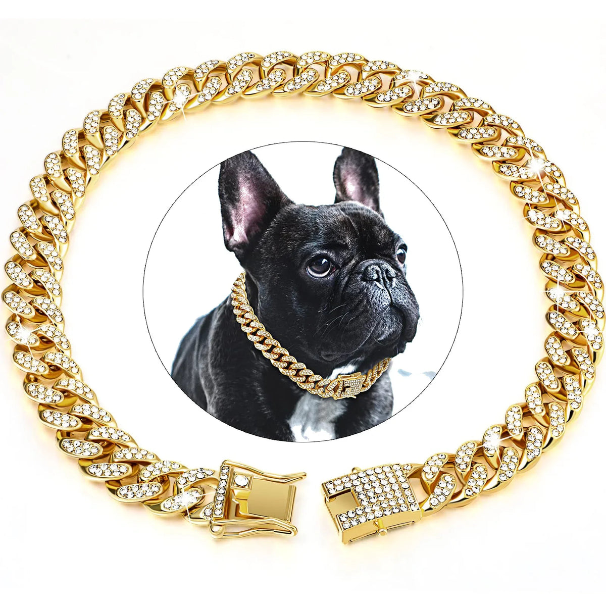 Cuban Link Dog Collar – Diamond Chain with Secure Buckle