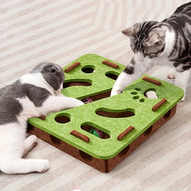 Cat Puzzle Toy Felt Maze Tunnel with Bell Ball for Indoor Play