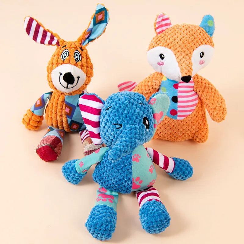 Plush Squeaky Dog Toy – Elephant, Fox & Puppy Designs