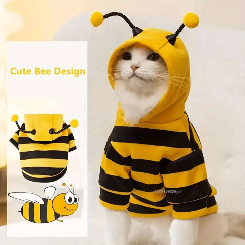 Dog Bee Costume with Hoodie, Warm Pet Outfit for Dogs & Cats