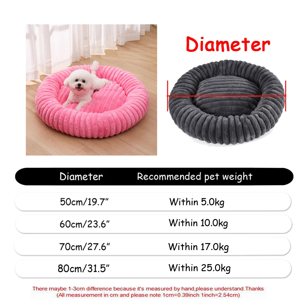 Plush Dog Bed Round Soft Calming Bed for Small Large Dogs & Cats
