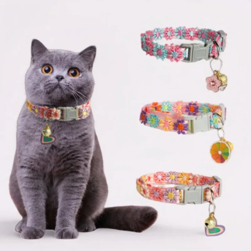 Embroidered Cat Collar with Bell – Breakaway Safety Buckle