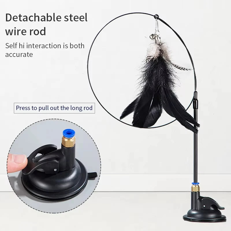 Interactive Cat Toy – Feather Teaser Wand with Suction Cup