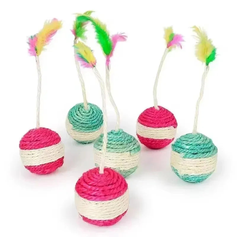 Cat Scratching Ball – Sisal Interactive Cat Toy with Feather