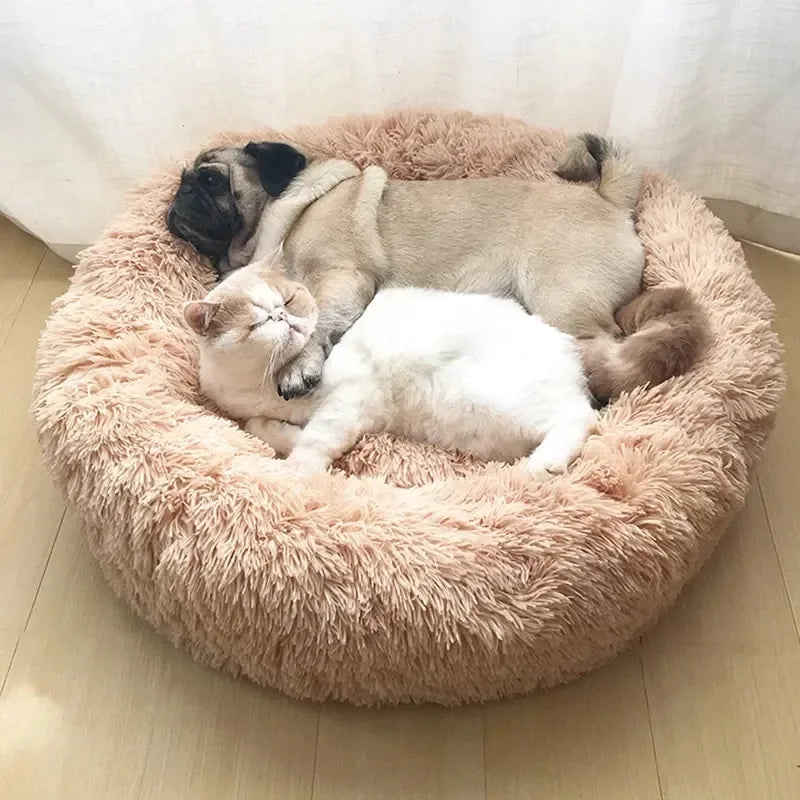 Plush Dog Bed Round Soft Calming Bed for Small Large Dogs & Cats