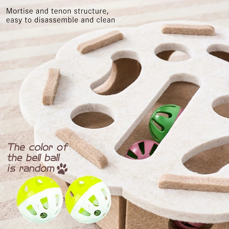 Cat Puzzle Toy Felt Maze Tunnel with Bell Ball for Indoor Play