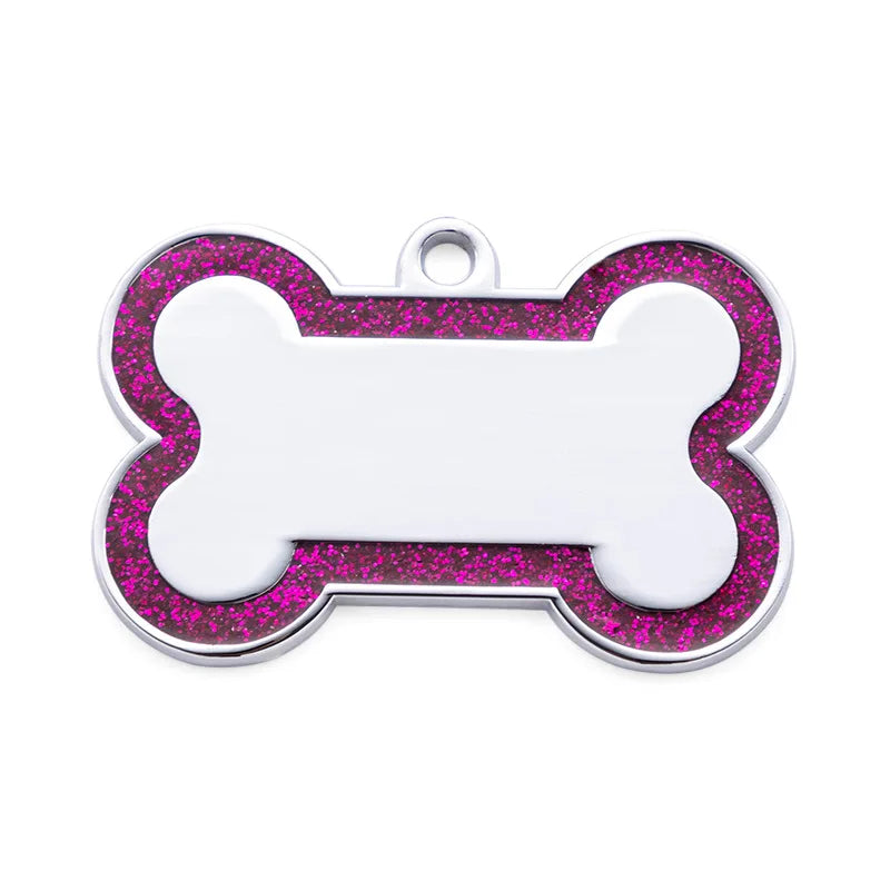 Custom Double Side Dog Cat ID Tag Glitter Dogs Cats Name Pendant Tags Pet Collar Accessories Anti-lost Bone Tags for Dog Cat