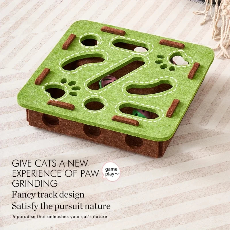 Cat Puzzle Toy Felt Maze Tunnel with Bell Ball for Indoor Play