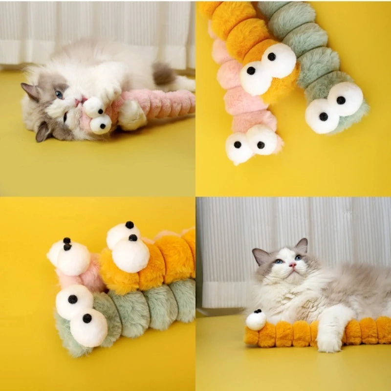 Plush Cat Chew Toy – Caterpillar Catnip Pillow for Cats