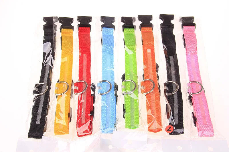 LED Dog Leash Nylon Light Up Glow Night Safety Collar