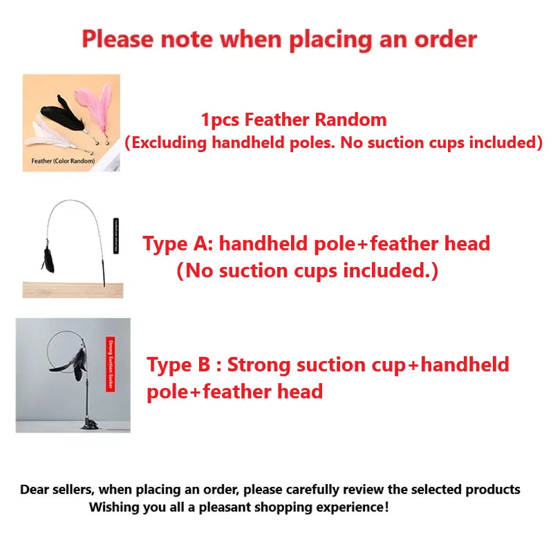 Cat Teaser Wand – Interactive Feather Toy with Bell & Suction Cup