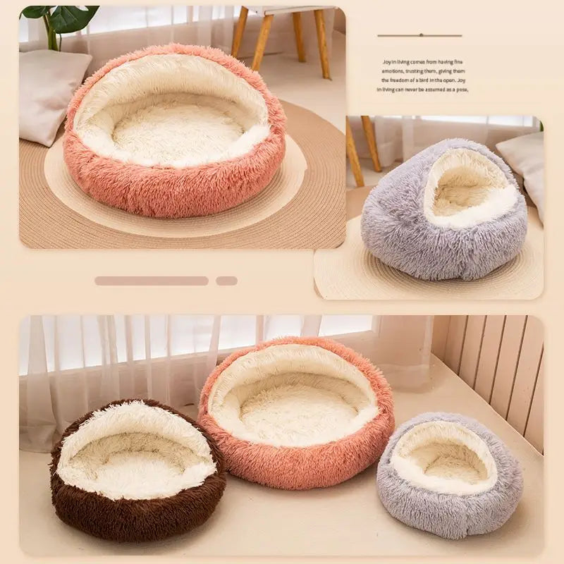 Covered Cat Bed – 2-in-1 Plush Cave Bed for Cats & Small Dogs