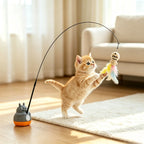 Interactive Cat Toy with Feather Wand & Rotating Base for Indoor Cats