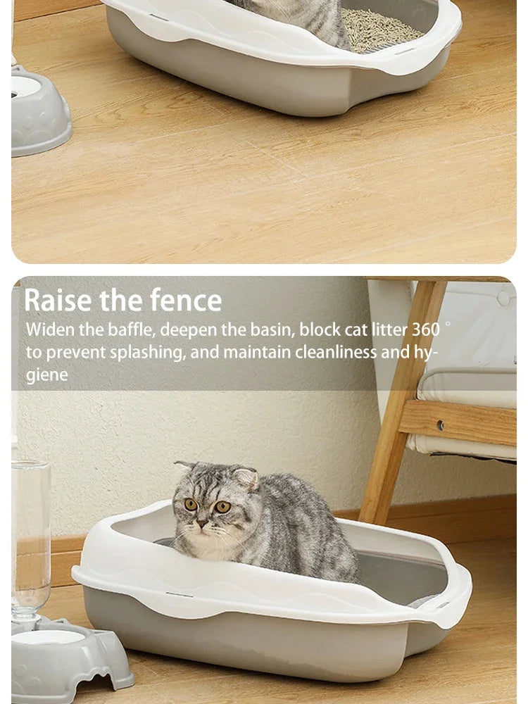 Large Cat Litter Box – Semi-Enclosed Toilet Tray with High Sides