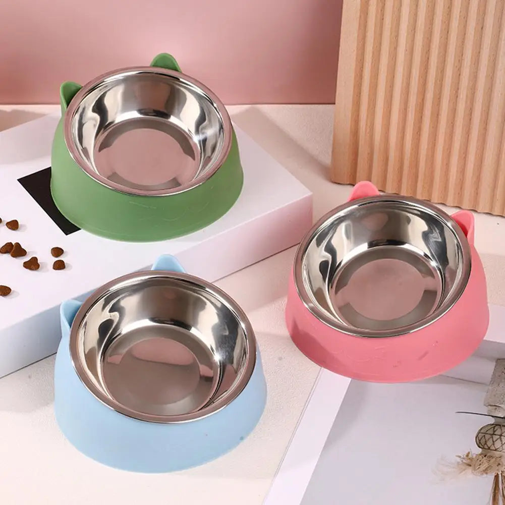 Eco-Friendly1PC Stainless Steel Cat Bowl, 15° Inclined Pet Food Dish with Non-Slip Base, Anti-Choke Feeder for Cats/Kittens/Dogs