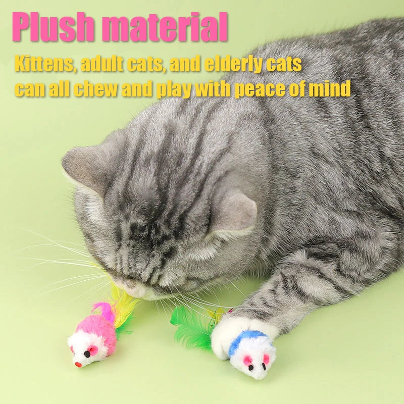 Plush Mouse Cat Toy with Sound & Colorful Feather Tail