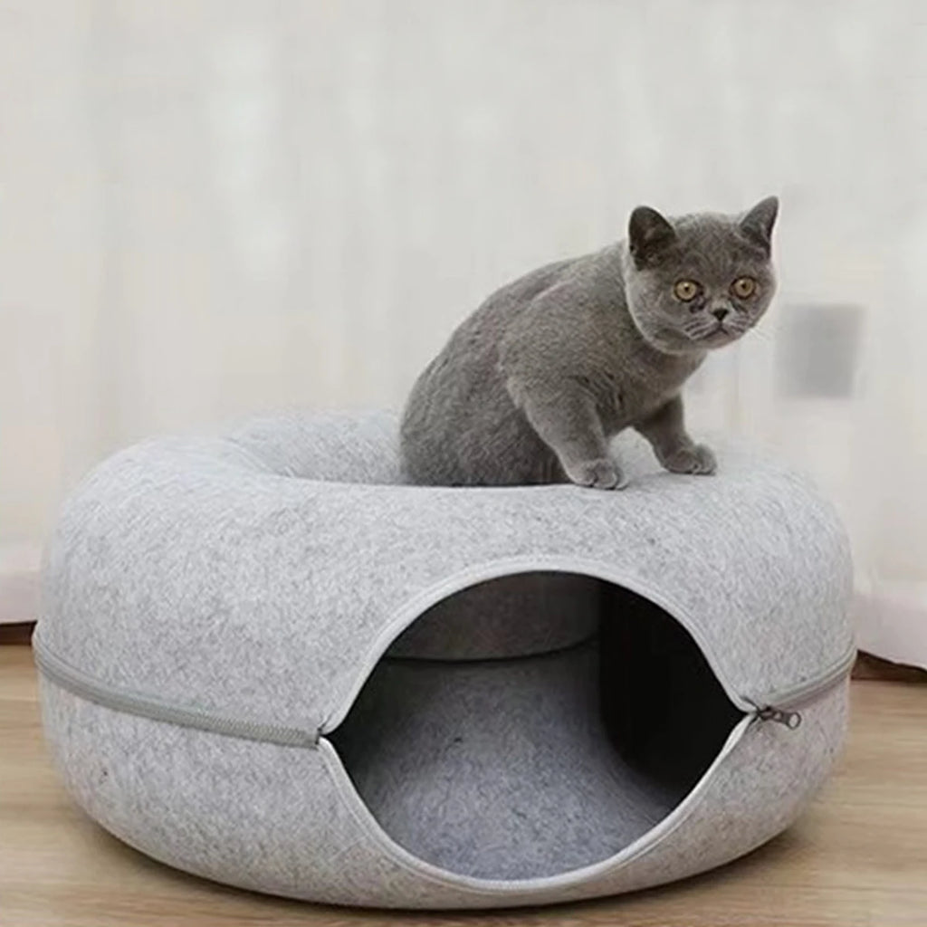 Cat Tunnel Bed – Felt Donut Nest & Sleeping House