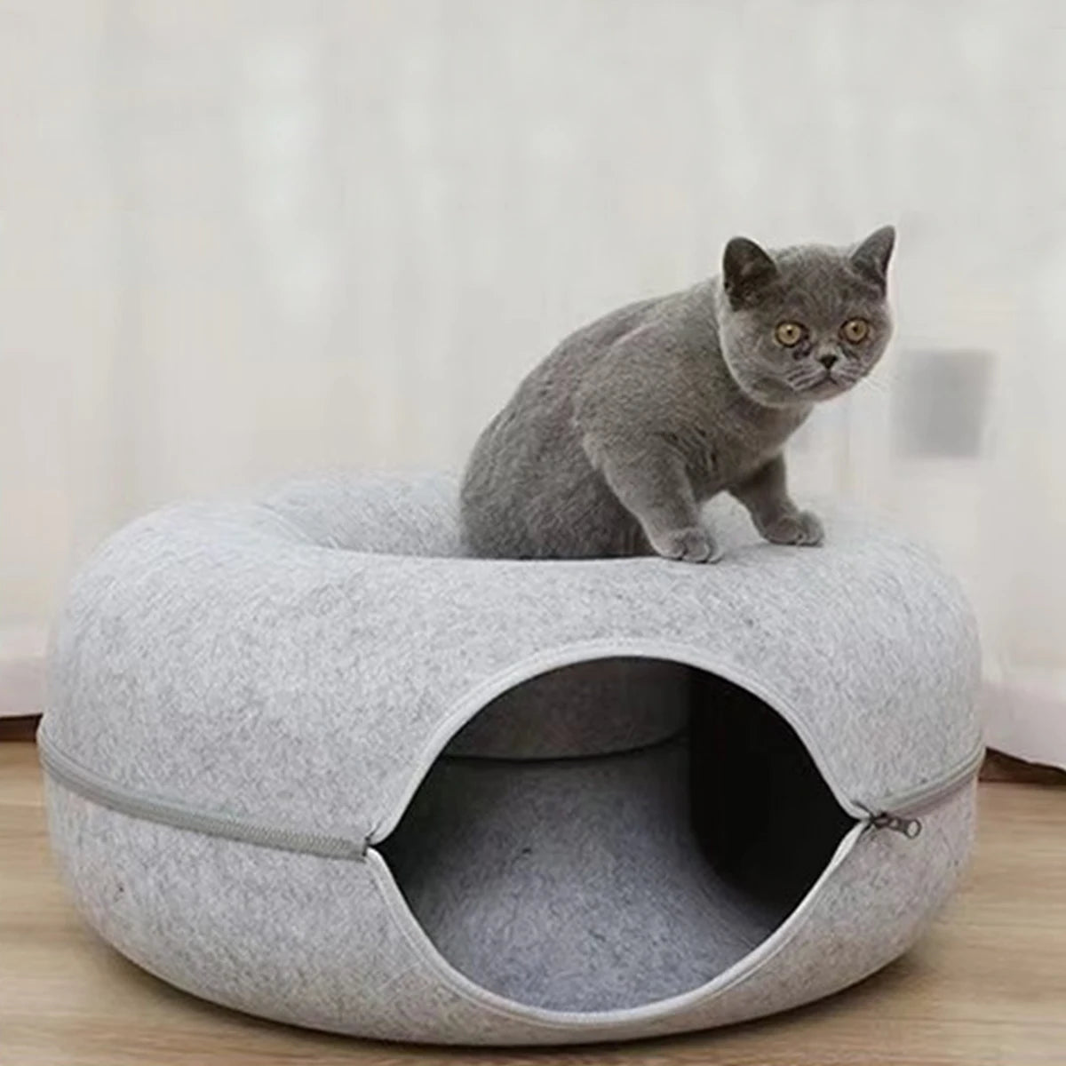 Cat Tunnel Bed – Felt Donut Nest & Sleeping House