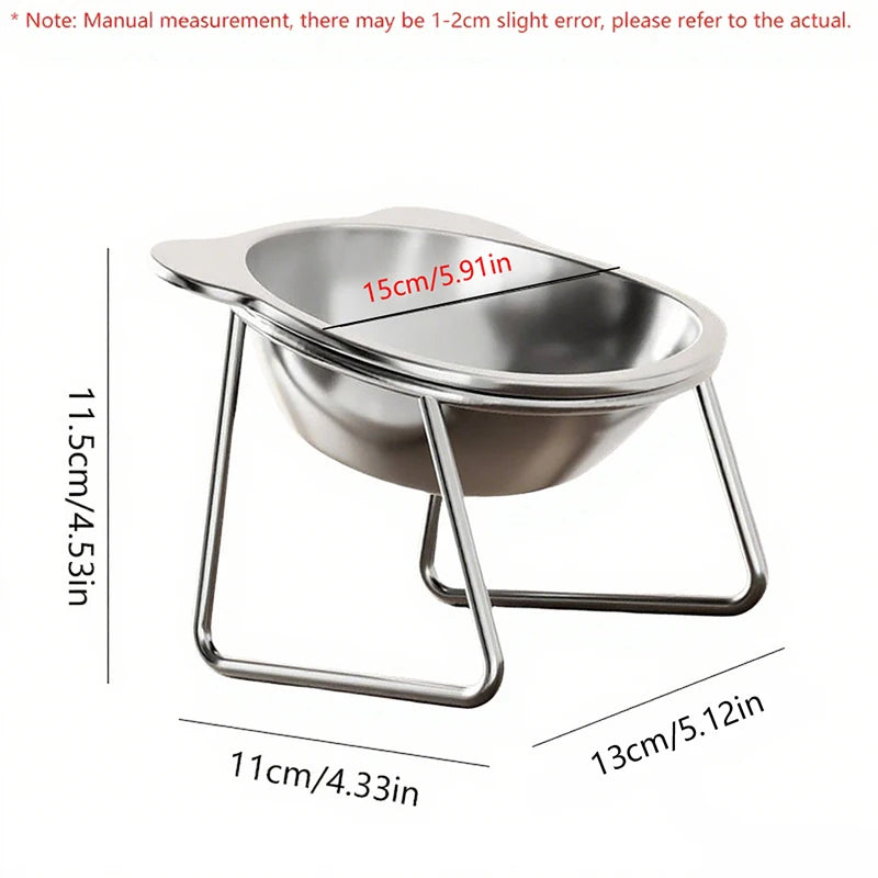 Tilted Cat Bowl – Stainless Steel Food Dish with Metal Stand