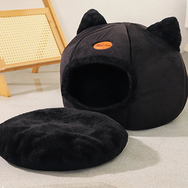 Cat Cave Bed – Cozy Covered Indoor Bed with Cushion