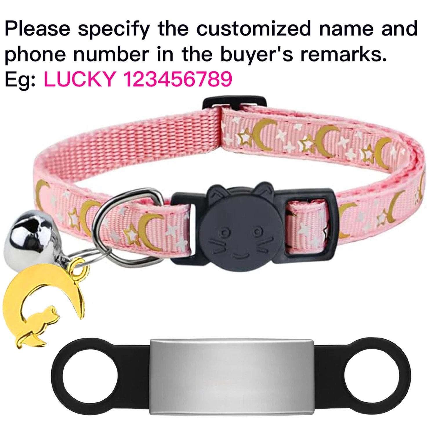 Personalized Cat Collar with Engraved ID Tag, Bell & Glow Design