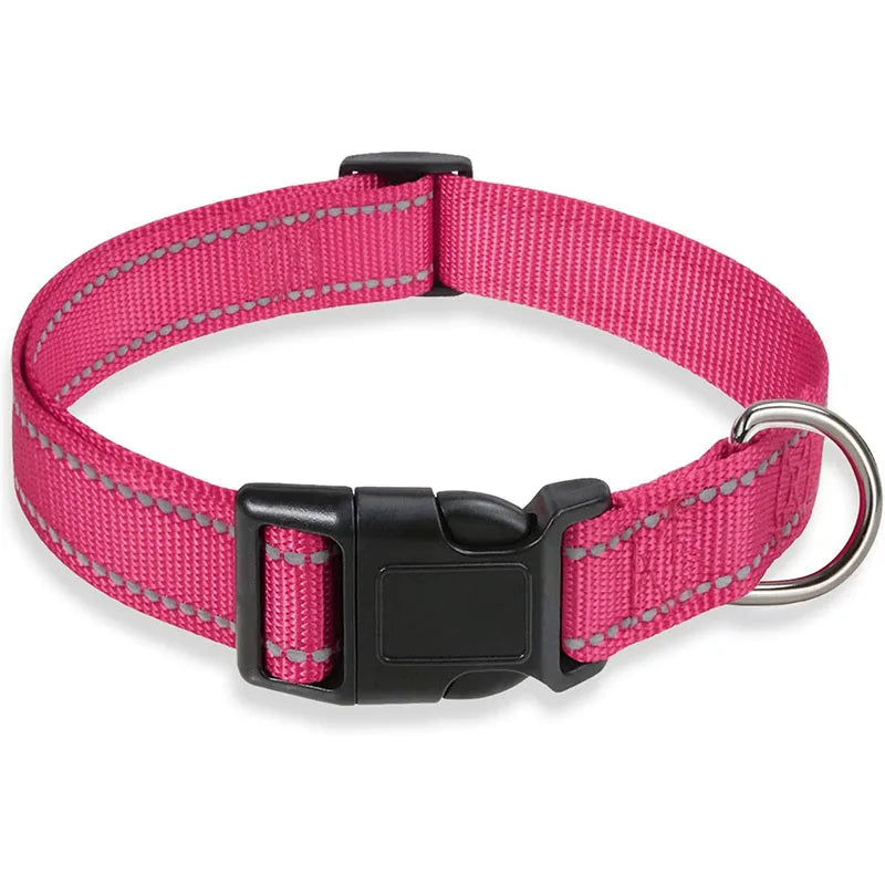 Reflective Dog Collar – Adjustable Nylon Safety Collar with Buckle