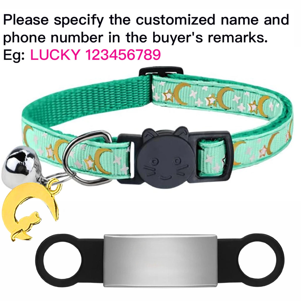 Personalized Cat Collar with Engraved ID Tag, Bell & Glow Design