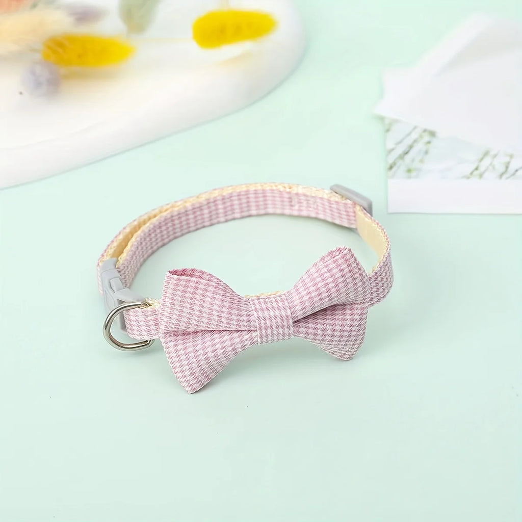 Plaid Cat Collar with Tie Bow, Adjustable Nylon Pet Accessory