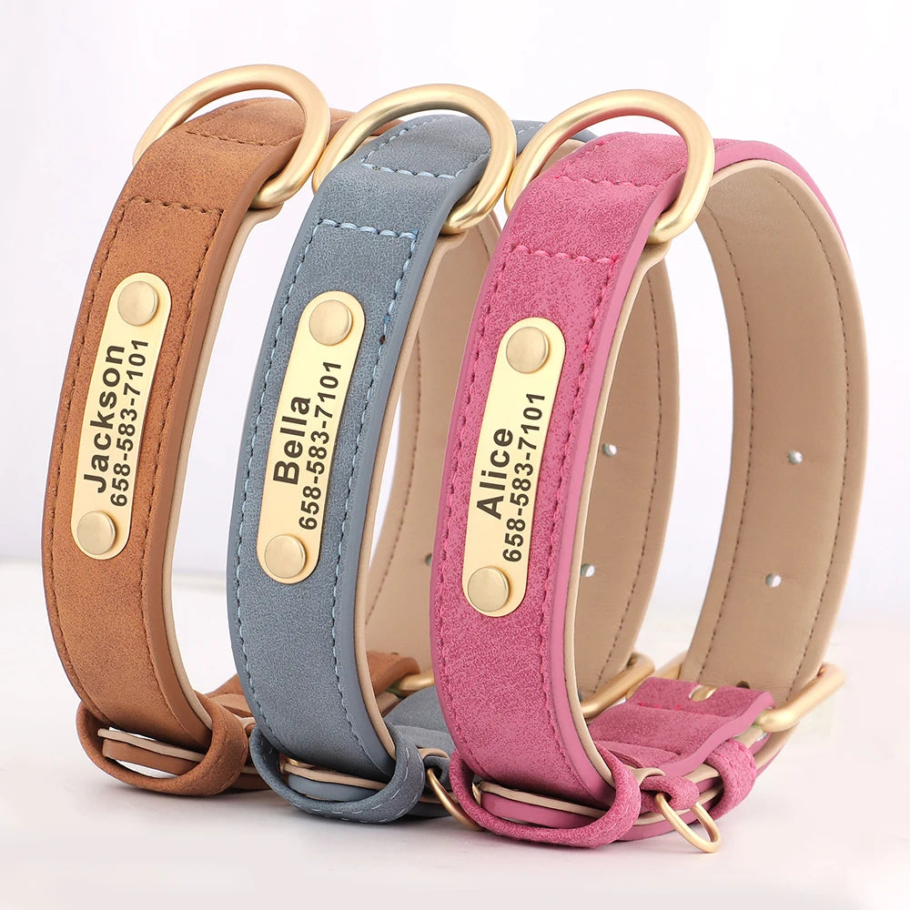 Personalized Dog Collar – Custom Engraved PU Leather ID Tag
