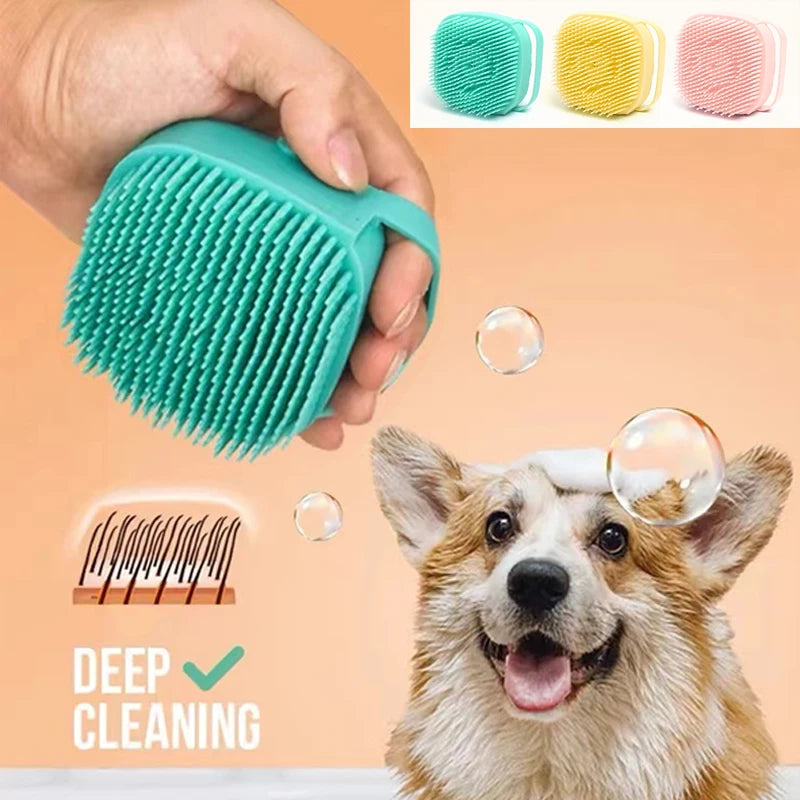 Dog Bathing Brush – Silicone Shampoo Dispenser & Massage Tool
