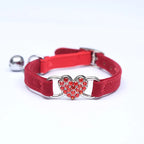 Velvet Cat Collar with Bell – Heart Charm Adjustable Elastic Collar