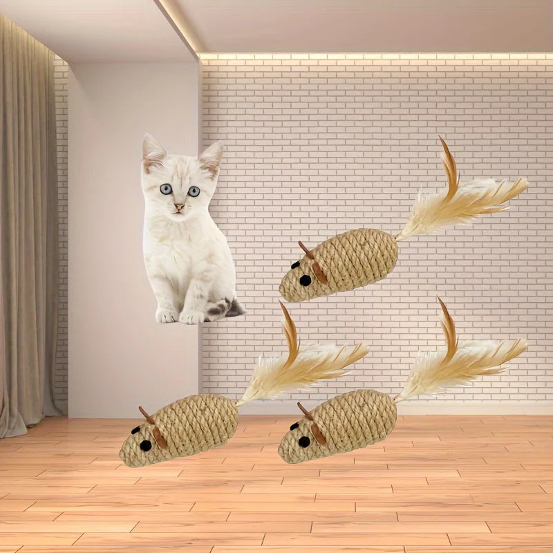 Sisal Mouse Cat Toy – Interactive Self-Play Toy for Kittens