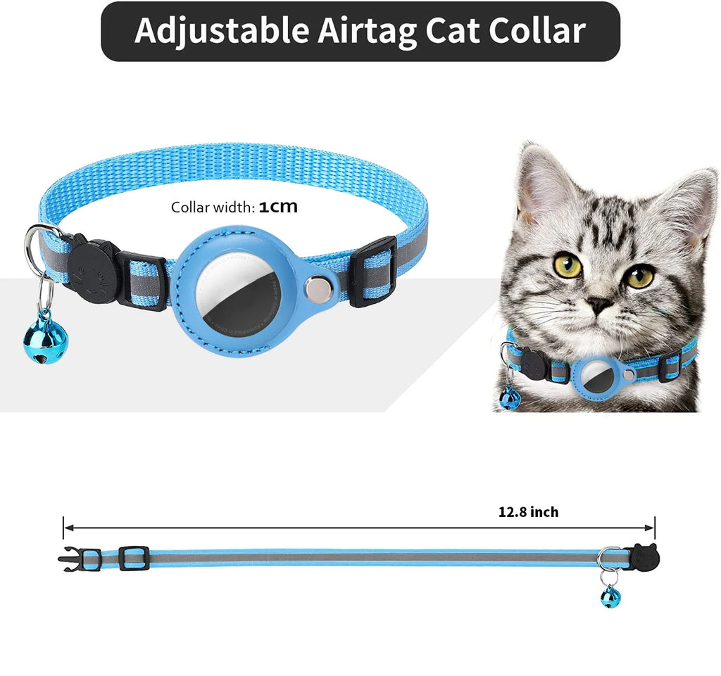 AirTag Cat Collar with Reflective Holder, Bell & Adjustable Fit