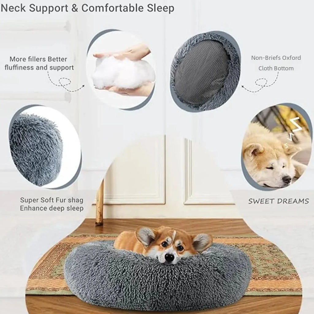Plush Dog Bed Round Soft Calming Bed for Small Large Dogs & Cats