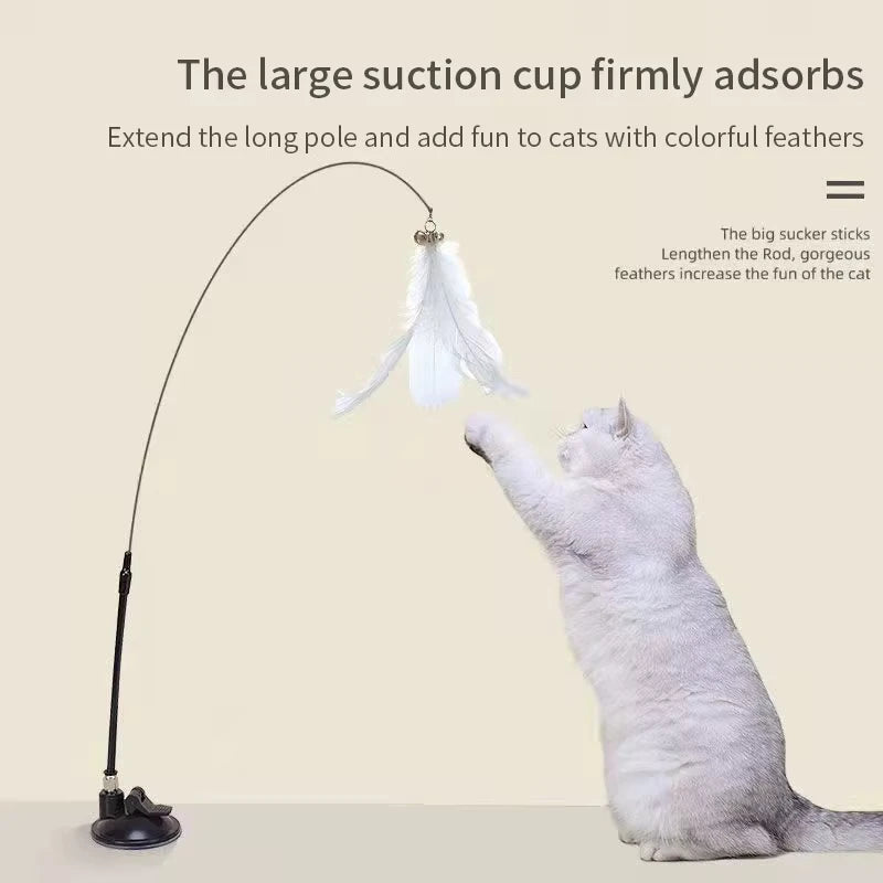 Interactive Cat Toy – Feather Teaser Wand with Suction Cup