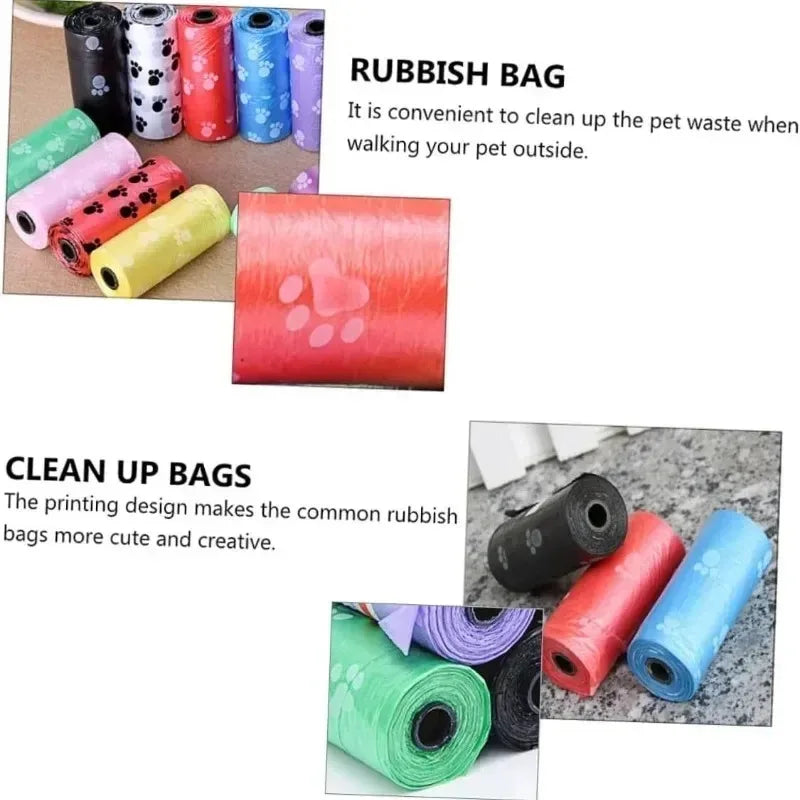 5/10/20/50rolls Random Color Cartoon Paw Graphic Dog Poop Bags Pet Poop Bags Leak-Proof Dog Waste Bags for Pet Supplies Tools